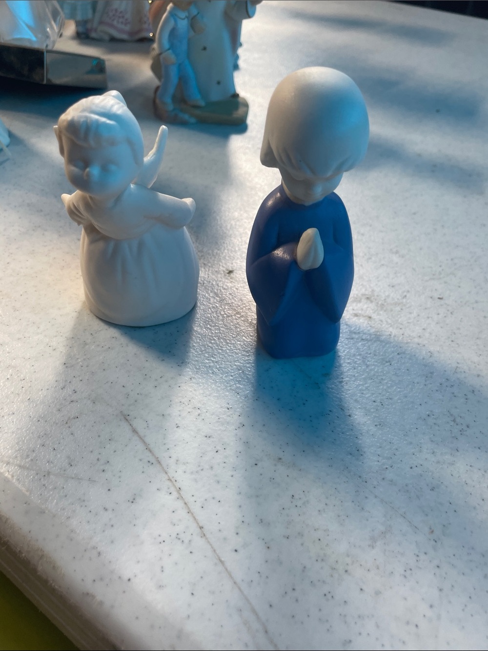 Blue and White Ceramic Prayer Figurine Set - Home Accents